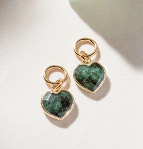 Dyed Emerald Heart Gemstone Gold Electroplated Charms with Bail For Making Earrings - DIY Fashion Tiny Heart Jewelry - Product Image 1