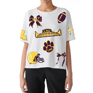 Camiseta de Algodón Holgada con Lentejuelas para el Día del Partido, Estilo Casual de Verano, Diseño Transpirable con Bordado, Gran Oferta de Verano - Product Image 3