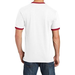 T-shirt personnalisé à col rond avec bordure rouge contrastante, manches ajustées, en coton peigné léger et respirant, coupe décontractée et ajustée - Product Image 2