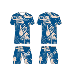 Conjunto de Camiseta de Fútbol Sublimada para Hombre, Diseño Geométrico Azul, Cuello en V, Manga Corta, Absorbe la Humedad, Ajuste Atlético, Venta al Por Mayor - Product Image 1