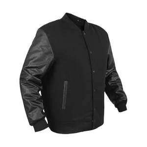 Vestes de baseball varsity personnalisées avec logos, disponibles en gros, pour l'hiver, corps 100% pure laine et manches en cuir. - Product Image 4