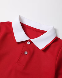 Red Navy Breathable Eco-Friendly Short Sleeve Polo Shirt for Boys Casual Solid Color Polyester/Cotton Knitted Fabric Plain Dyed - Product Image 4