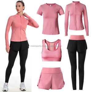 2025 Women's Fitness Custom Yoga Set <b>Leggings</b> & Sports Bra 5-Piece Set Breathable Quick Dry Spandex/<b>Nylon</b> Made in Pakistan - Product Image 2
