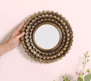 Round Bohemian Decorative Wall <b>Mirror</b> with Scalloped Brass Frame for Living Room Bedroom - Product Image 3