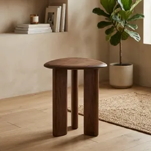 Modern Solid <b>Wood</b> Side <b>Table</b> With Sculptural Triple Column Base Handmade Round Accent End <b>Table</b> for Living Room Bedroom Decor - Product Image 5
