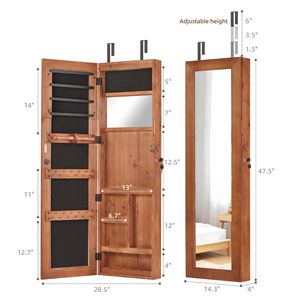 Armadio Portagioie in Legno Massello con Specchio a Figura Intera, Montabile a Parete, Armadietto con Serratura 47.5x14.3 - Product Image 2