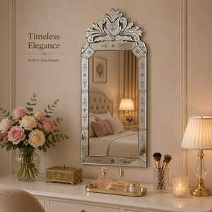 Miroir mural décoratif baroque vénitien artisanal |   Miroir décoratif en verre sculpté vintage pour salon, chambre à coucher, luxe - Product Image 4