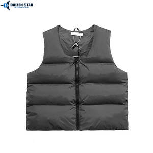 Gilet matelassé en laine écologique style streetwear, col montant, fermeture éclair frontale, motif uni brodé, coupe-vent, anti-UV - Product Image 6