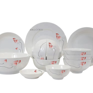 Juego de 12 Tazones de Cerámica Tradicionales de Hanói, Ecológicos y de Primera Calidad, con Diseño de Hojas Florales Verdes Pintadas a Mano y Acabado Pulido - Product Image 1