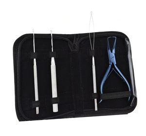 Reusable Hair <b>Extension</b> 4-pieces Tools Kit Stainless Steel Keratin <b>Micro</b> Bead Puller Pliers Salon Tool - Product Image 1