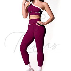 Women's Yoga Set 2-Piece Solid Front Logo High Waist Eco-Friendly Gym Wear Yoga Bra & Tight Trouser - Product Image 6