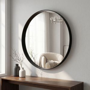Specchio da Bagno Rotondo Nero da 20 Pollici con Cornice Profonda in Acrilico - Product Image 5