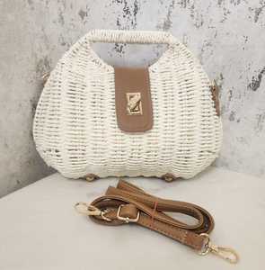 White Woven Straw Tote Bag Detachable Shoulder <b>Strap</b> Hasps Closure Large Capacity Summer Beach Travel Handbag for Women - Product Image 3
