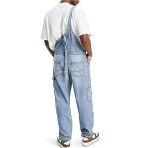 Salopette en jean décontractée taille haute pour homme, style streetwear, respirante, en coton délavé, coupe ample - Product Image 5