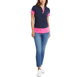 Women's Color Blocked <b>Polo</b> <b>Shirt</b> Short Sleeve Navy <b>Pink</b> Casual Knitted Breathable 100% Polyester - Product Image 3