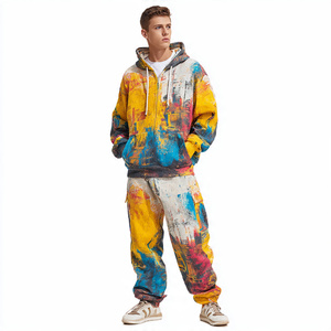 Winter Acid Wash <b>Pullover</b> Tracksuit <b>Men</b> Jogger Stone Wash Hoodie Oversize Sweatpants Jogger Set Vintage Wash Baggy Tracksuit <b>Men</b> - Product Image 2