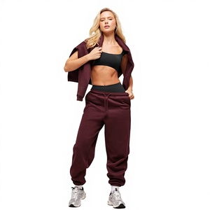 Women's Burgundy Fleece 100% Cotton Wide Leg <b>Harem</b> Pants Mid Waist Drawstring Loose Fit Ankle-Length Solid Color Casual - Product Image 6