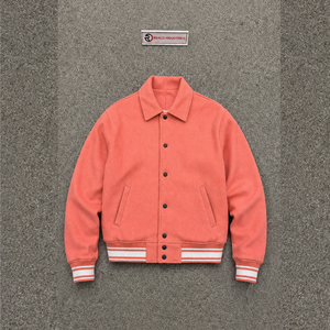 CLASSIC CORAL VARSITY JACKET FOR MEN Turn-<b>down</b> Collar Solid Color Cotton Blend Casual Autumn Wear Regular Fit Single Breasted - Product Image 5