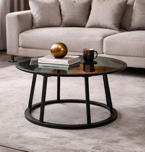 Table basse ronde moderne et durable avec plateau en métal noir et structure en métal par Metal Drake pour la décoration intérieure, salon contemporain - Product Image 3