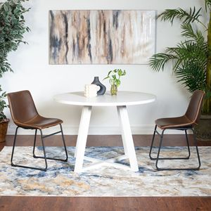 Set da Pranzo Rotondo Varna in 3 Pezzi, Elegante Tavolo con Basamento a Cavalletto e 2 Sedie per Sala da Pranzo - Product Image 2