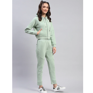 Ensemble de survêtement streetwear vert menthe pour femme, à capuche, manches courtes, couleur unie, pantalon décontracté, taille élastique, léger, automne - Product Image 5