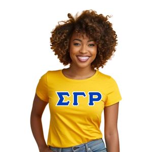 Camiseta con letras Sigma Gamma Rho para mujer, camiseta gráfica de algodón de manga corta con cuello redondo, ropa informal de hermandad, top de moda personalizado - Product Image 1
