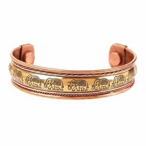 Kada de Cobre con Patrón de Corte de Diamante e Imanes, Grabado con Elefante - Product Image 1