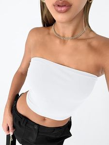 Top Corto de Punto Blanco sin Tirantes para Mujer, Informal, Transpirable, de Color Sólido, para Uso Diario en Primavera y Verano - Product Image 5