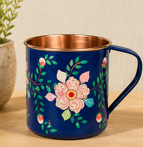 Luxury Hand Painted Floral Pink <b>Copper</b> <b>Mug</b> The gleaming polished <b>copper</b> interior and lip contrast beautifully with the colorful - Product Image 3