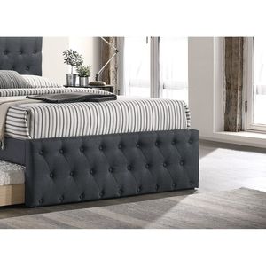 Letto singolo contemporaneo con letto estraibile, doghe in tela color antracite, testiera e pediera imbottite con bottoni, mobili per camera da letto per ragazzi - Product Image 3