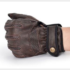 Guantes de Carreras de Cuero con Dedos Completos y Compatibilidad con Pantalla Táctil, Guantes Unisex para Motociclismo al Aire Libre con Cierre de Botón, Color Marrón - Product Image 3