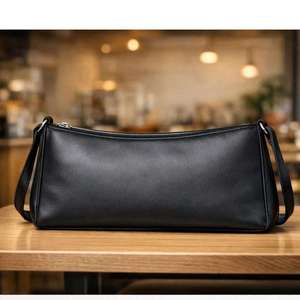 Minimalist Black Leather <b>Hobo</b> Shoulder <b>Bag</b> Women Zipper <b>Crossbody</b> Purse for Daily Use Party Travel - Product Image 1