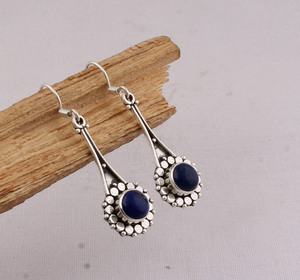 Wholesale Vintage Lapis Lazuli 925 Sterling <b>Silver</b> Dotted Border Drop <b>Earrings</b> Blue Gemstone Jewelry for <b>Wedding</b> Party Gift - Product Image 4