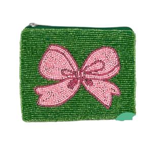 Beaded Coin Purse: Preppy Bow Zipper Pouch, Tween <b>Girl</b> Gift - Product Image 1