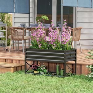 Fioriera Rialzata Nera Zincata con Ripiano, Cesto Sospeso per Giardinaggio Esterno, Accessorio con Rivestimento Incluso - Product Image 2
