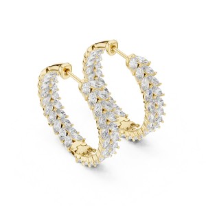 Pendientes de aro con corte marquesa de diseño único, oro sólido de 14K, pendientes de moda para mujer, joyería de diamantes cultivados en laboratorio, estilo elegante de aro. - Product Image 5