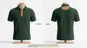เสื้อโปโลแขนสั้นลายจุดสีเขียวป่าสำหรับผู้ชาย สีมัสตาร์ด สีเบจทราย ผ้าฝ้ายถัก ดีไซน์ลำลอง ระบายอากาศได้ดี - Product Image 1