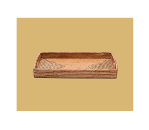 ถาดหวายทรงสี่เหลี่ยม ดีไซน์โบโฮ งานฝีมือใหม่ สำหรับเสิร์ฟผลไม้ ของว่าง และเก็บอาหาร ราคาถูกที่สุด - Product Image 1