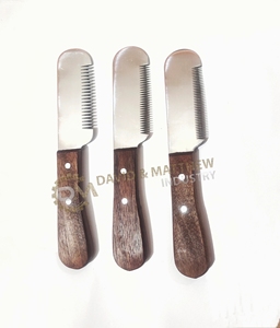 Couteau à démouler les poils pour animaux de compagnie en acier inoxydable, ensemble de 3 pièces avec manche en bois, outil de toilettage écologique pour chiens - Dents fines/moyennes/grossières - Product Image 3