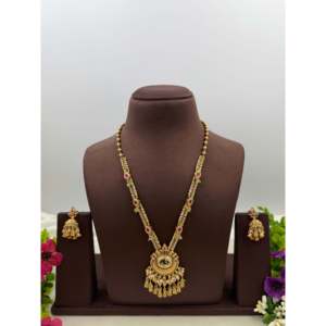 Indian Ethnic Uma Heritage Delicate Semi Long Gold Plated Bridal Necklace Set - Product Image 1