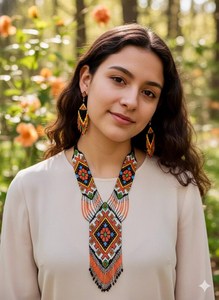 Conjunto de collar y aretes tribales hechos a mano, joyería bohemia para boda, regalo para ella. - Product Image 1