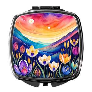Miroir de maquillage de voyage compact Crocus coloré poche décorative pliante portable pour femmes et filles cadeau - Product Image 1