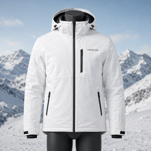 Veste de ski imperméable à capuche blanche pour homme, fermeture éclair, logo personnalisé sur le devant, isolation synthétique, vêtements d'extérieur, veste de ski - Product Image 1