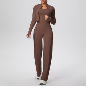 Ensemble de yoga 3 pièces pour femme, best-seller, coupe ajustée, tenue de sport, veste zippée, soutien-gorge de sport, leggings taille haute, vêtements de sport pour la gym - Product Image 4