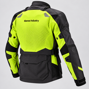 Chaqueta de Motocicleta Manwa Industry, de Cuero, con Bloques de Color, Amarillo de Alta Visibilidad, Resistente al Viento, Manga Larga, Precio al por Mayor, OEM, Precio Económico - Product Image 3