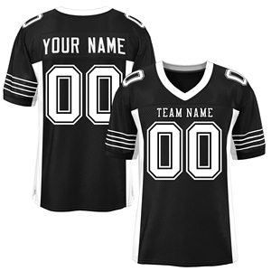 Custom American Football Jersey Men Black White Mesh V-Neck Short Sleeve Breathable Sublimated Print Team <b>Name</b> Number - Product Image 1