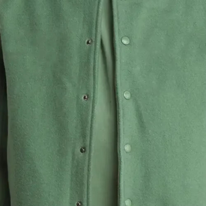 Men's Sage Green Varsity <b>Jacket</b> Solid Color Ribbed Stripe Collar Snap Button Front Regular Fit Casual College Outerwear - Product Image 5