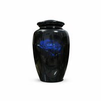 Urna de Metal Texturizado Azul Oscuro para Cenizas, Urna Elegante para Cremación de Adultos, para Exhibición Conmemorativa y Recuerdo en el Hogar