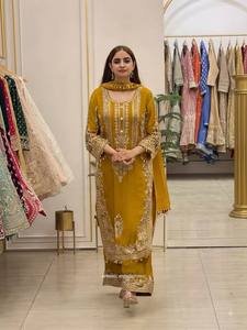 Robe Anarkali brodée couleur moutarde pour femme Musho, style traditionnel indien et pakistanais, longueur cheville, en rayonne, coupe classique - Product Image 5
