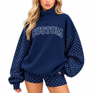 Custom <b>Women</b> Mock Neck <b>Short</b> Set Oversized Cozy Sweatshirt Matching Polka Dot <b>Shorts</b> Relaxed Casual Fit Trendy Everyday - Product Image 2